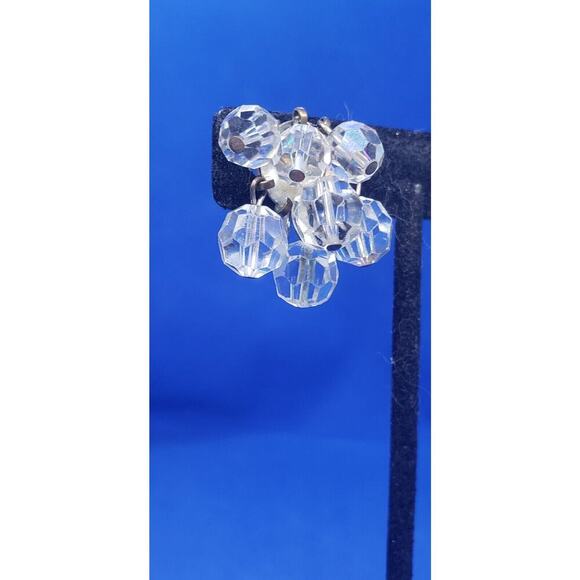 Vintage Earrings Clip Clear Faceted AB Crystal Dangle 1950 Fancy cha Cha Moves - Picture 3 of 10